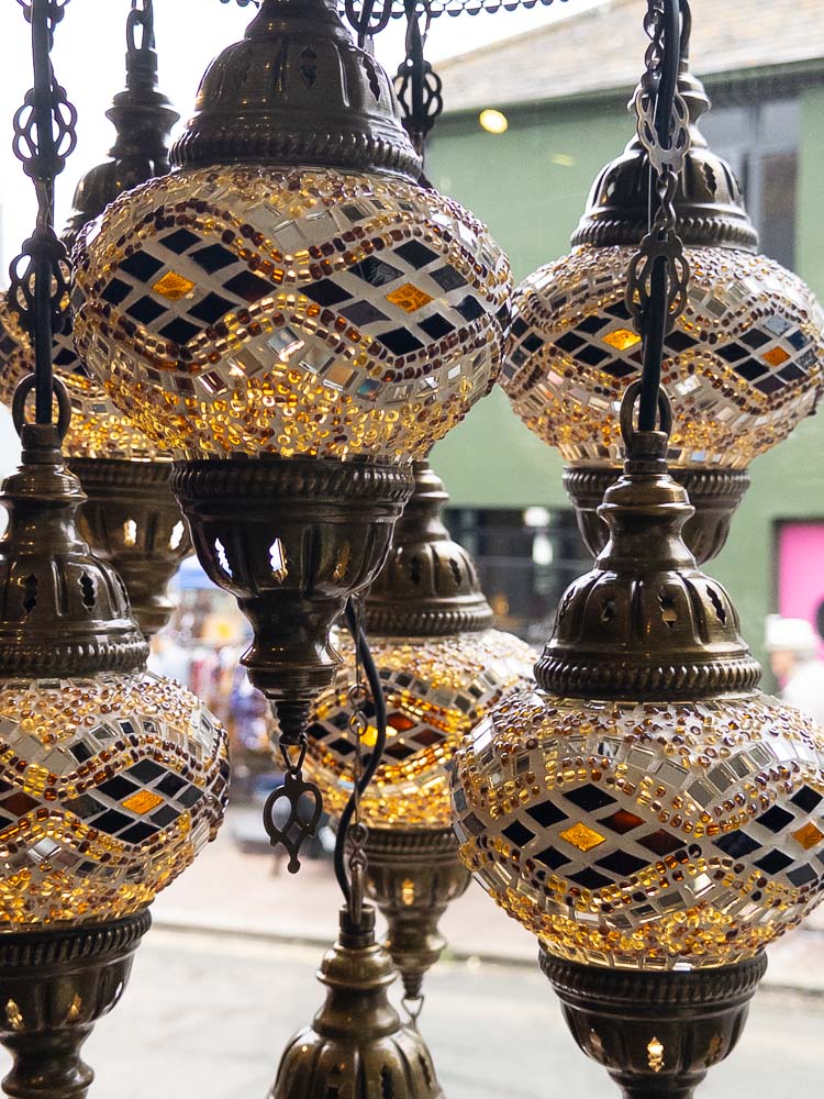 Turkish Amber Kilim Seven Lamp Mosaic Chandelier